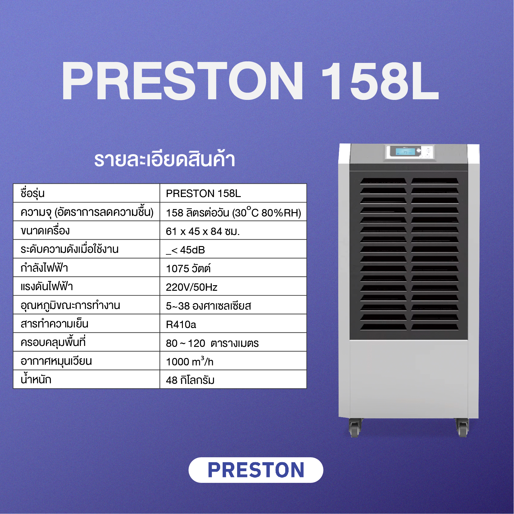 PRESTON เครื่องลดความชื้นอุตสาหกรรม รุ่น Preston 158L