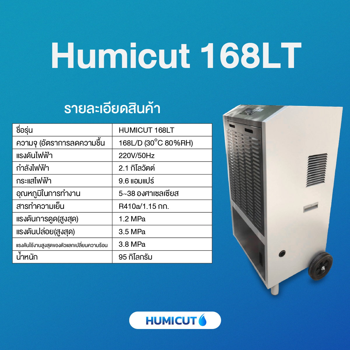 HUMICUT เครื่องลดความชื้นอุตสาหกรรม รุ่น Humicut 168LT มีถังเก็บน้ำ HUMICUT เครื่องลดความชื้นอุตสาหกรรม รุ่น Humicut 168LT มีถังเก็บน้ำ