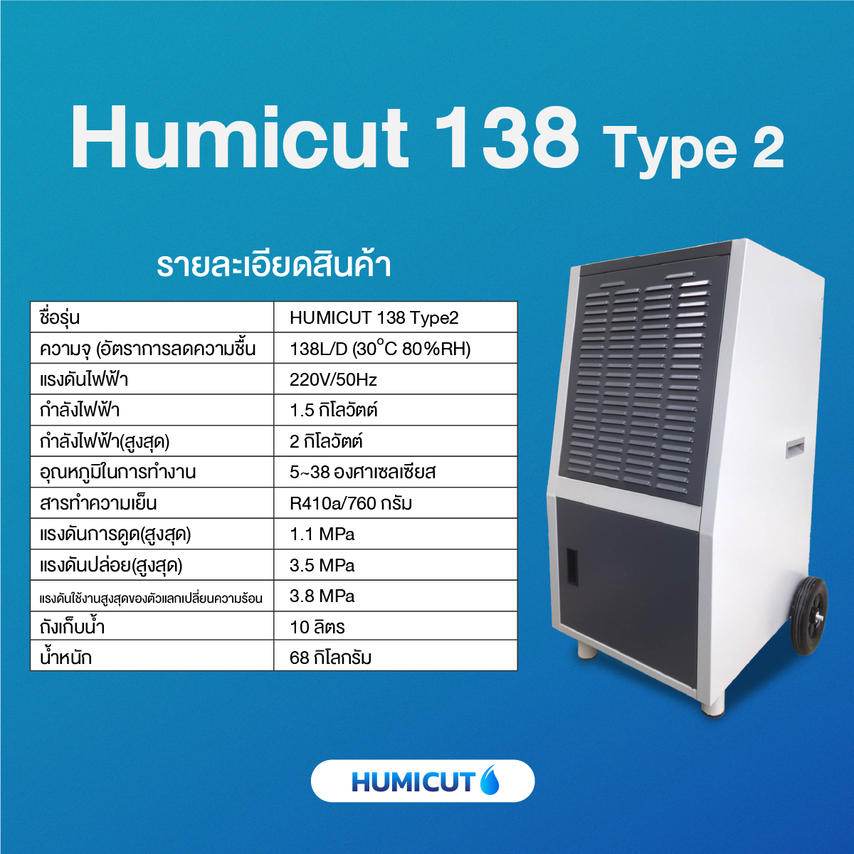 HUMICUT เครื่องลดความชื้นอุตสาหกรรม รุ่น Humicut 138 Type 2 HUMICUT เครื่องลดความชื้นอุตสาหกรรม รุ่น Humicut 138 Type 2