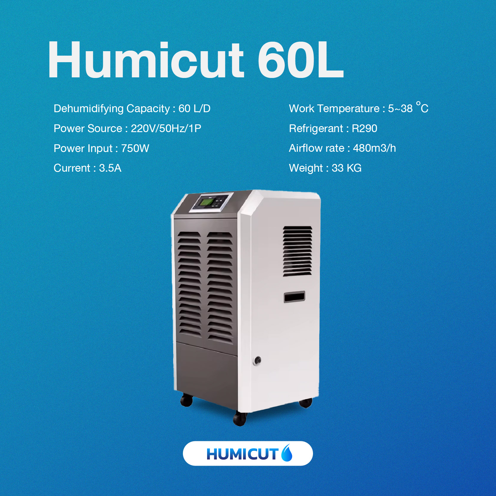 HUMICUT เครื่องลดความชื้นอุตสาหกรรม ขนาด 60 ลิตร รุ่น Humicut 60L สีดำ