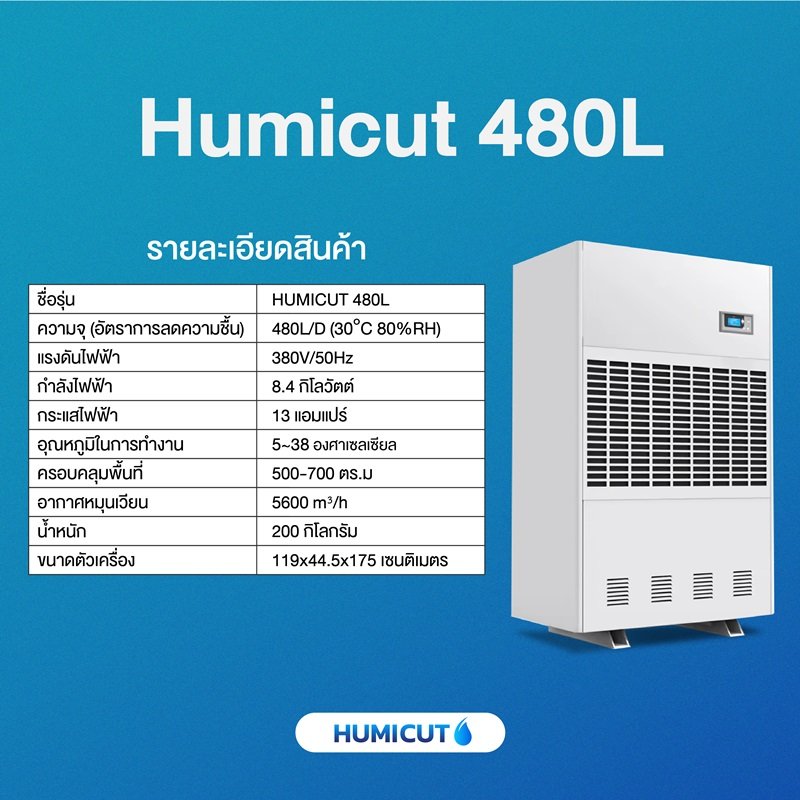 HUMICUT เครื่องลดความชื้นอุตสาหกรรม ขนาด 480 ลิตร รุ่น Humicut 480L (ระบบไฟฟ้า 3 เฟส)